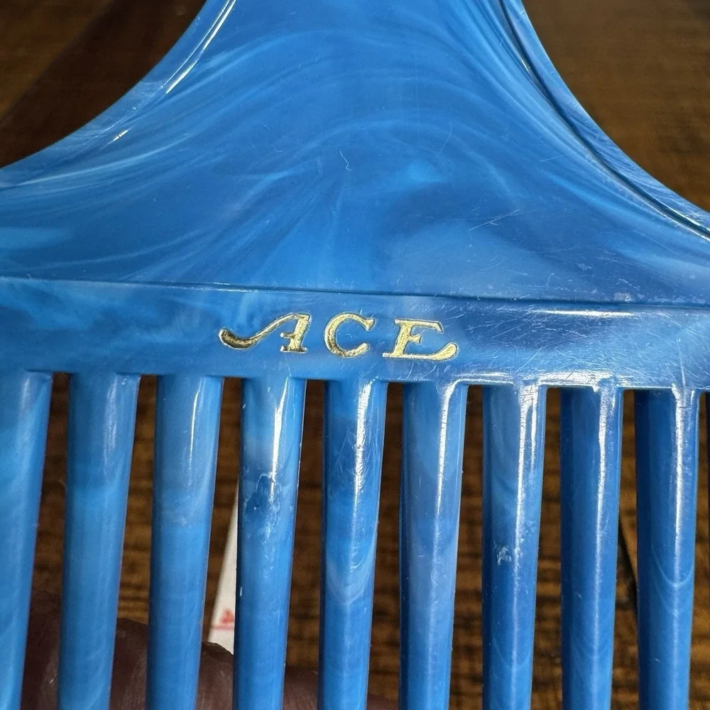 Goody Genuine ACE Hair Pick Comb with Handle Blue Swirl USA Vintage Plastic